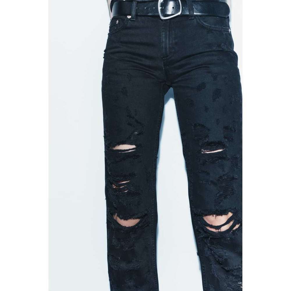 RIPPED MID RISE STRAIGHT LEG TRF JEANS - Picture 2 of 5